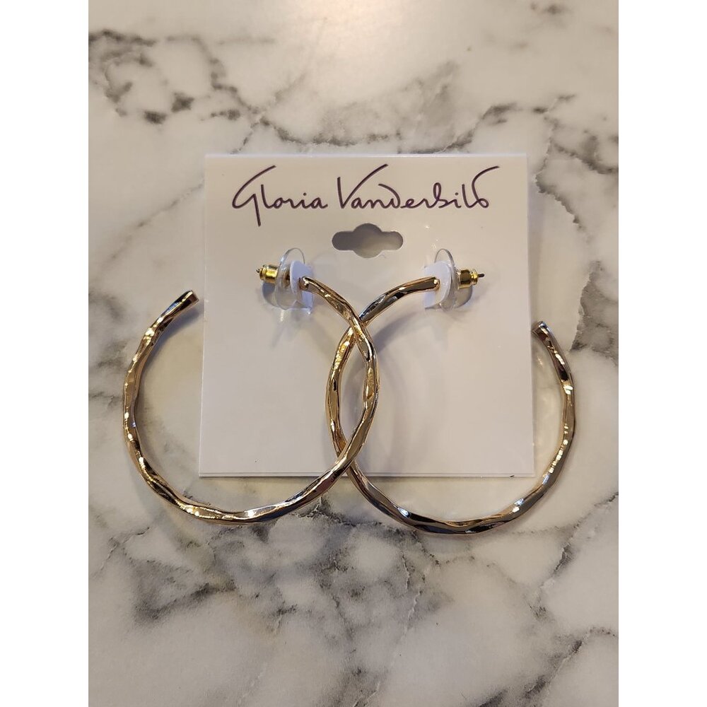 Gold-Tone Gloria Vanderbilt Twisted Hoop Earrings With Secure Backings